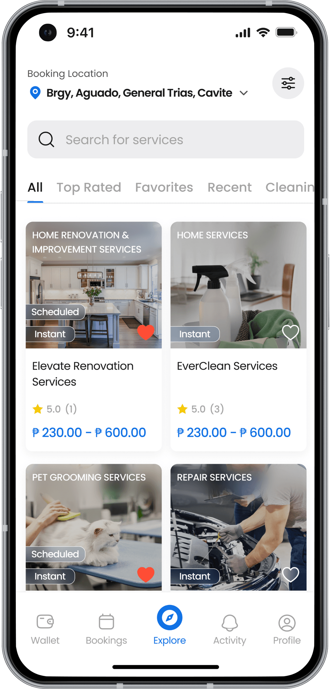 Service providers with cleaning tools